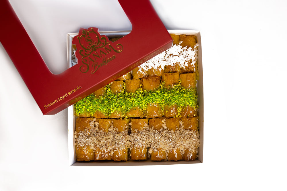 Premium Mediterranean Hand Made Mix Pistachio Coconuts, and Walnut Roll Baklava